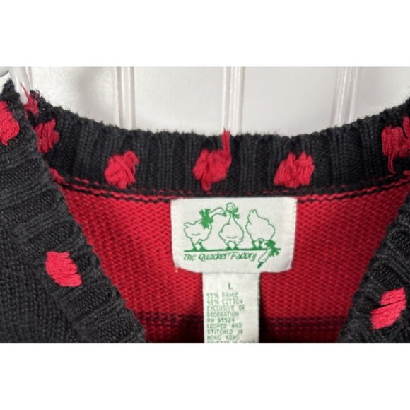 Vtg Quacker Factory Cardigan Sweater L Farm Animal Countrycore Chicken Horse Pig - Picture 6 of 7